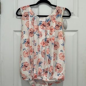 Anthropologie pleated tank top with orange flowers